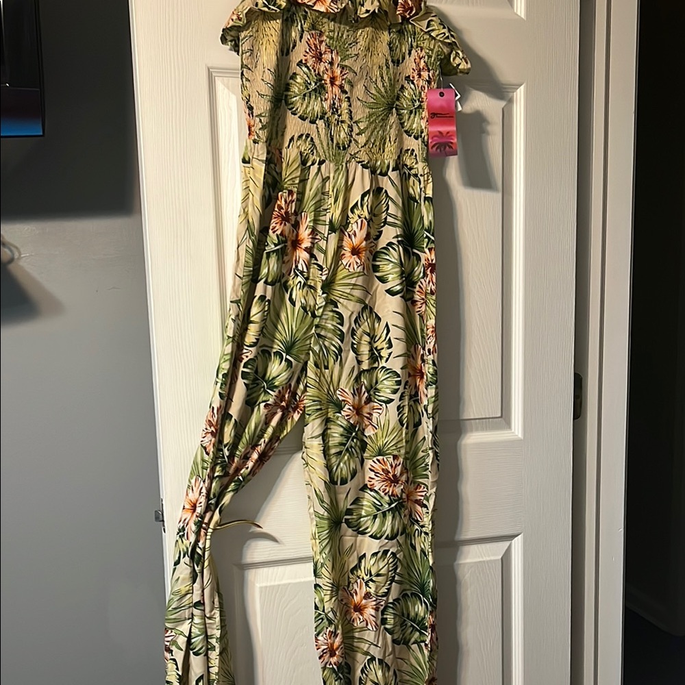 Green and Cream Floral Jumpsuit with Relaxed Fit